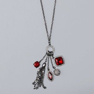 WHBM CONVERTIBLE SHORT-LONG HEMATITE JEWELED CHARM NECKLACE RED